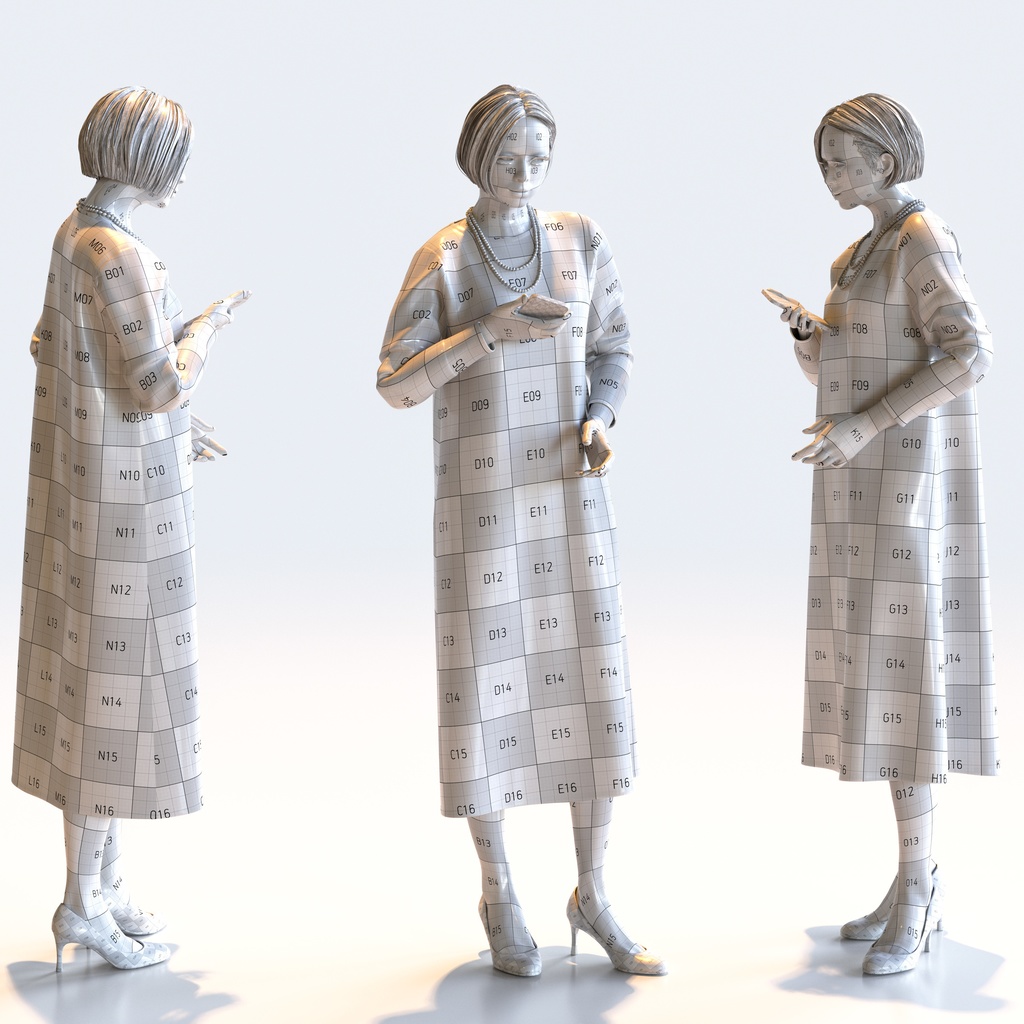 スマートカジュアル女性 5ポーズセット2 - S1-F2T【3D人物モデル/人間3Dモデル】