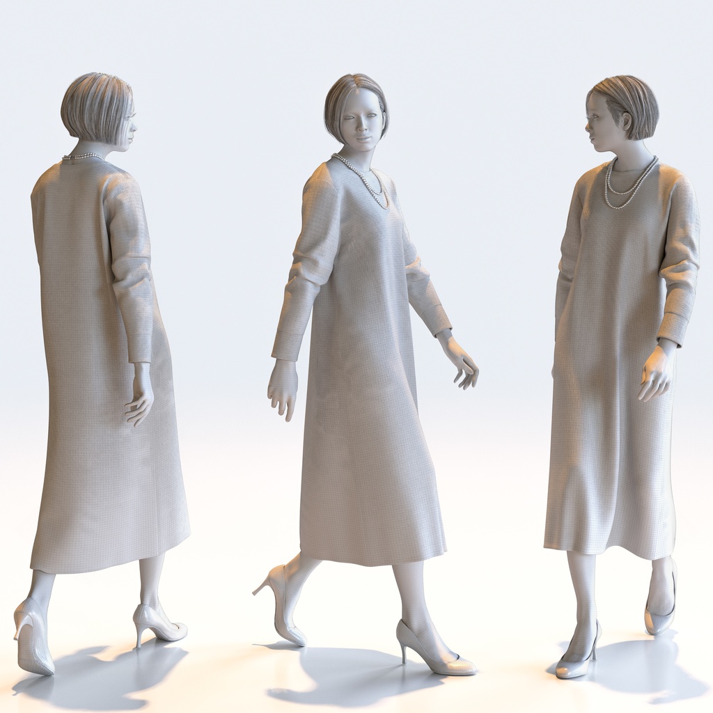 スマートカジュアル女性 5ポーズセット2 - S1-F2T【3D人物モデル/人間3Dモデル】