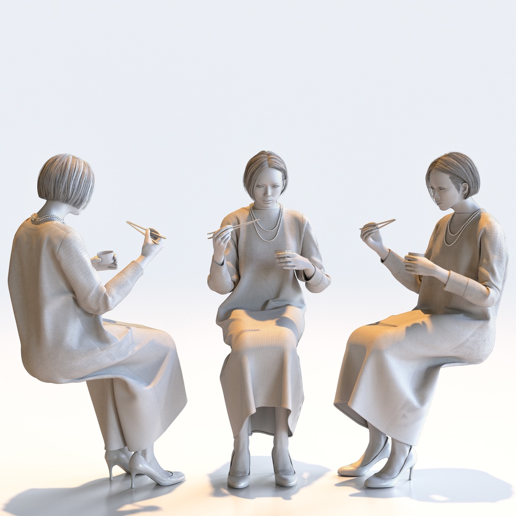 スマートカジュアル女性 5ポーズセット2 - S1-F2T【3D人物モデル/人間3Dモデル】