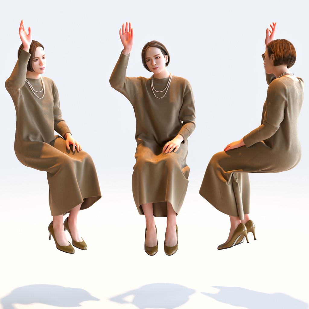 スマートカジュアル女性 5ポーズセット2 - S1-F2T【3D人物モデル/人間3Dモデル】