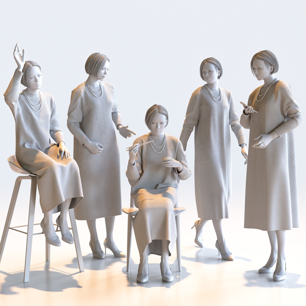スマートカジュアル女性 5ポーズセット2 - S1-F2T【3D人物モデル/人間3Dモデル】
