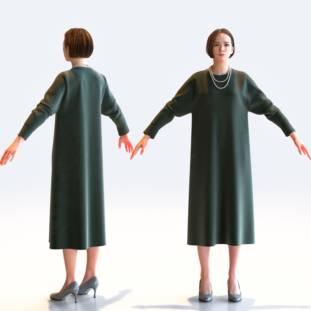 スマートカジュアル女性 Aポーズ 2 - S1-F2T A【3D人物モデル/人間3Dモデル】