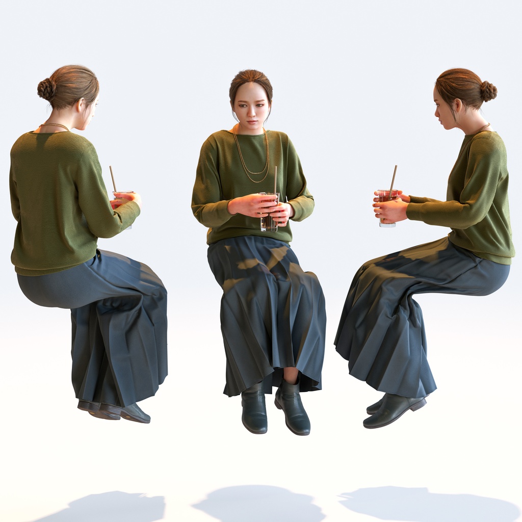 スマートカジュアル女性 5ポーズセット3 - S1-F3K【3D人物モデル/人間3Dモデル】