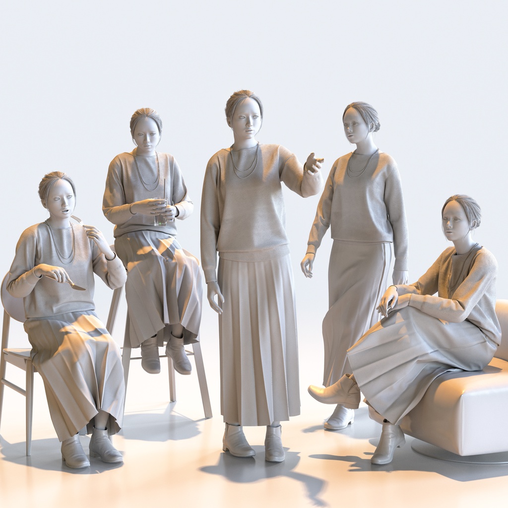 スマートカジュアル女性 5ポーズセット3 - S1-F3K【3D人物モデル/人間3Dモデル】