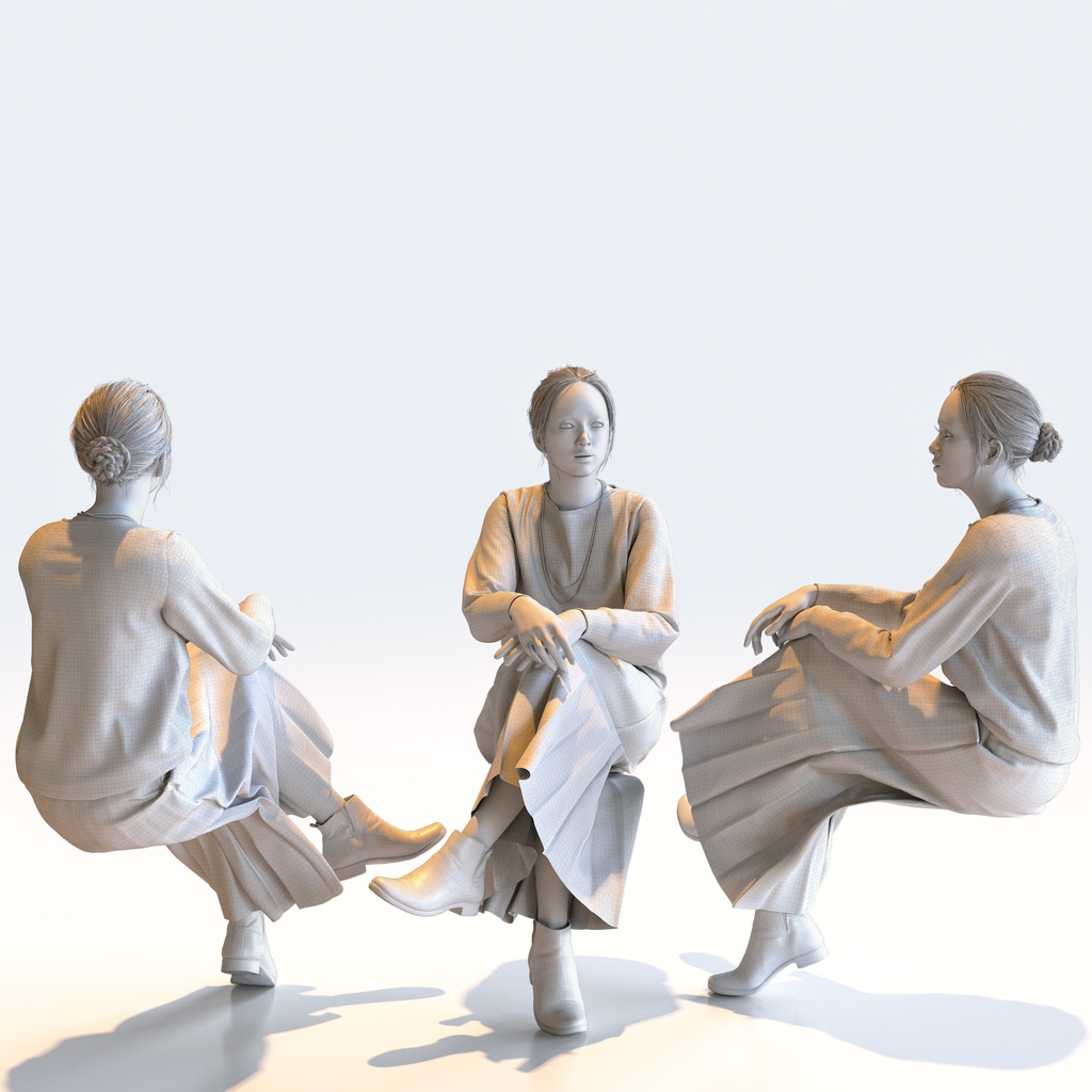 スマートカジュアル女性 5ポーズセット3 - S1-F3K【3D人物モデル/人間3Dモデル】