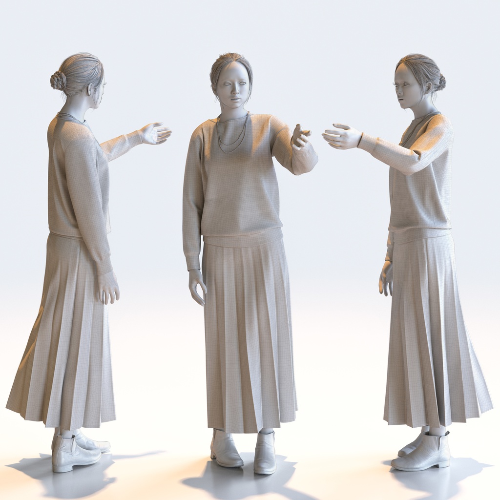 スマートカジュアル女性 5ポーズセット3 - S1-F3K【3D人物モデル/人間3Dモデル】