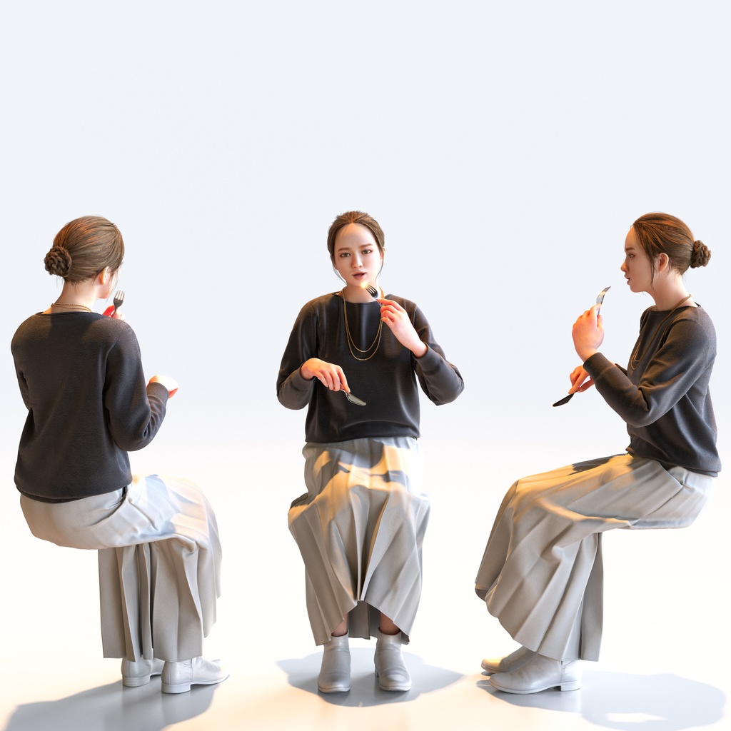 スマートカジュアル女性 5ポーズセット3 - S1-F3K【3D人物モデル/人間3Dモデル】