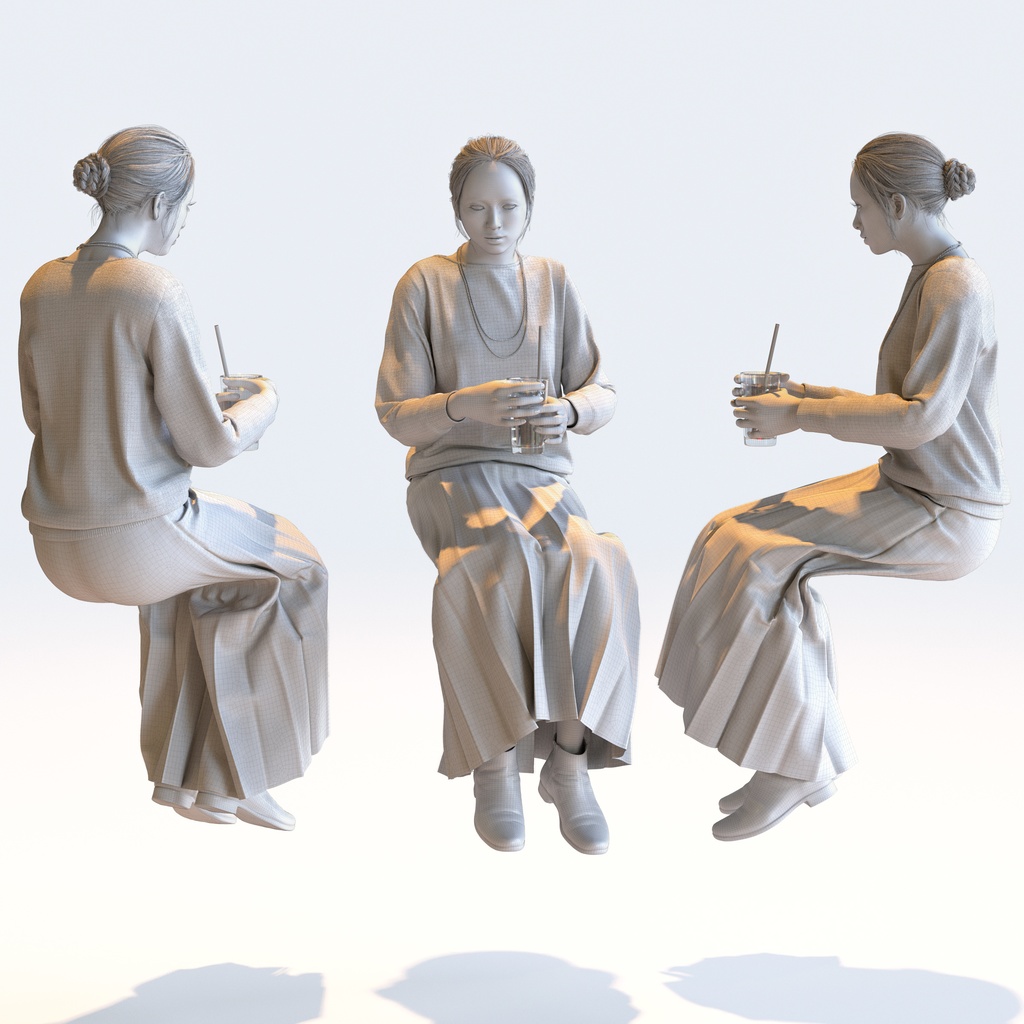 スマートカジュアル女性 5ポーズセット3 - S1-F3K【3D人物モデル/人間3Dモデル】