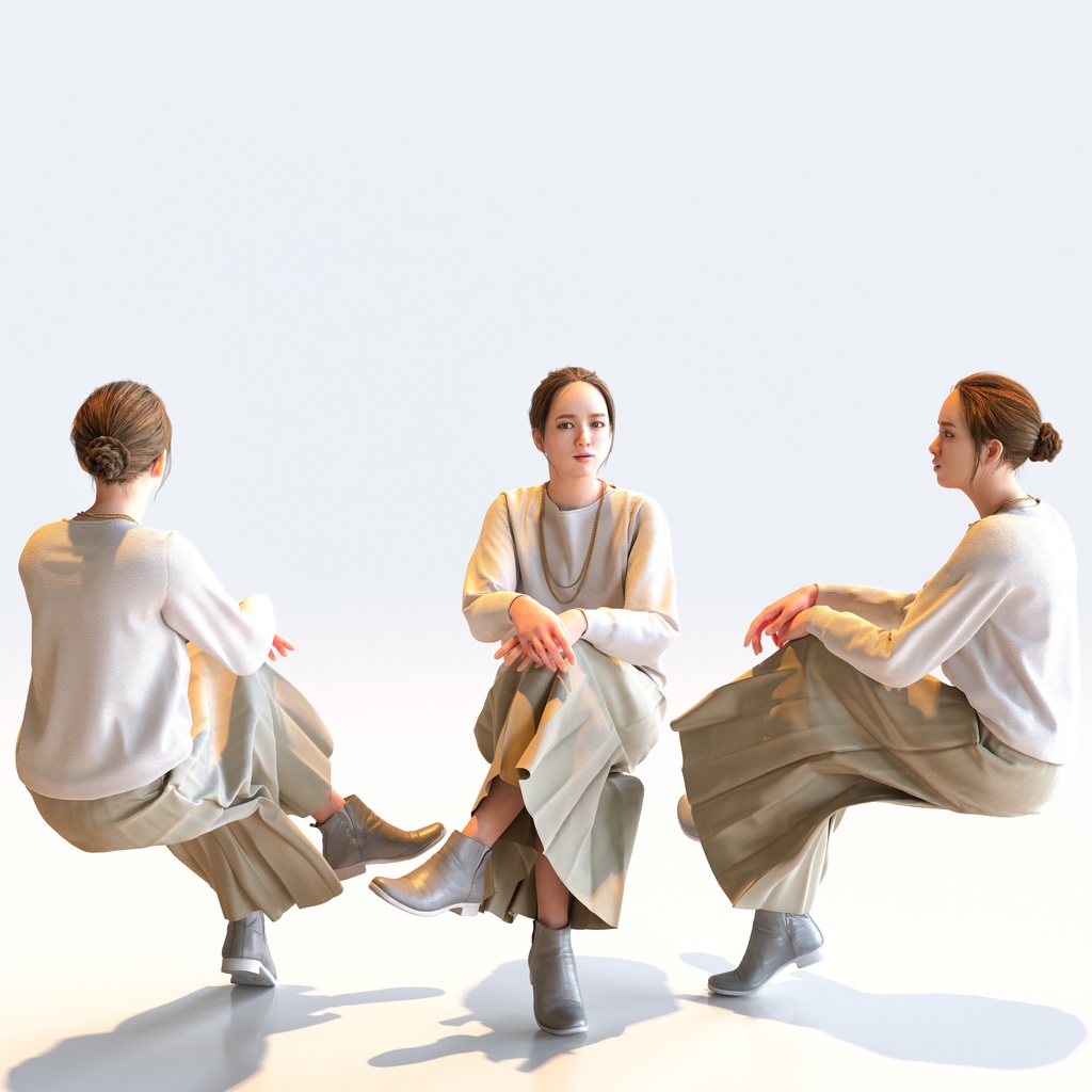 スマートカジュアル女性 5ポーズセット3 - S1-F3K【3D人物モデル/人間3Dモデル】