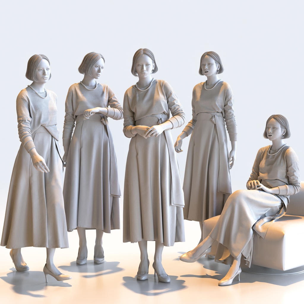 スマートカジュアル女性 5ポーズセット4 - S1-F4F【3D人物モデル/人間3Dモデル】