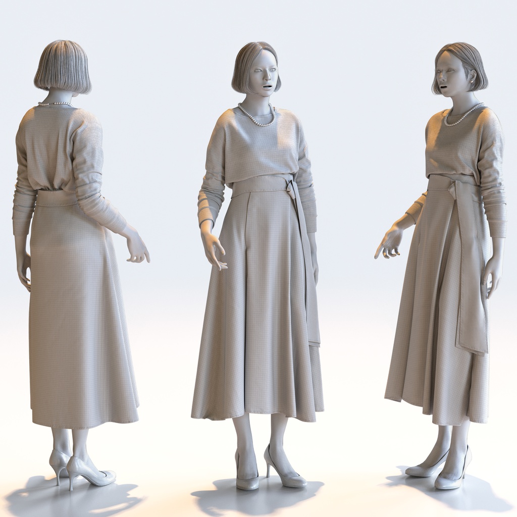 スマートカジュアル女性 5ポーズセット4 - S1-F4F【3D人物モデル/人間3Dモデル】