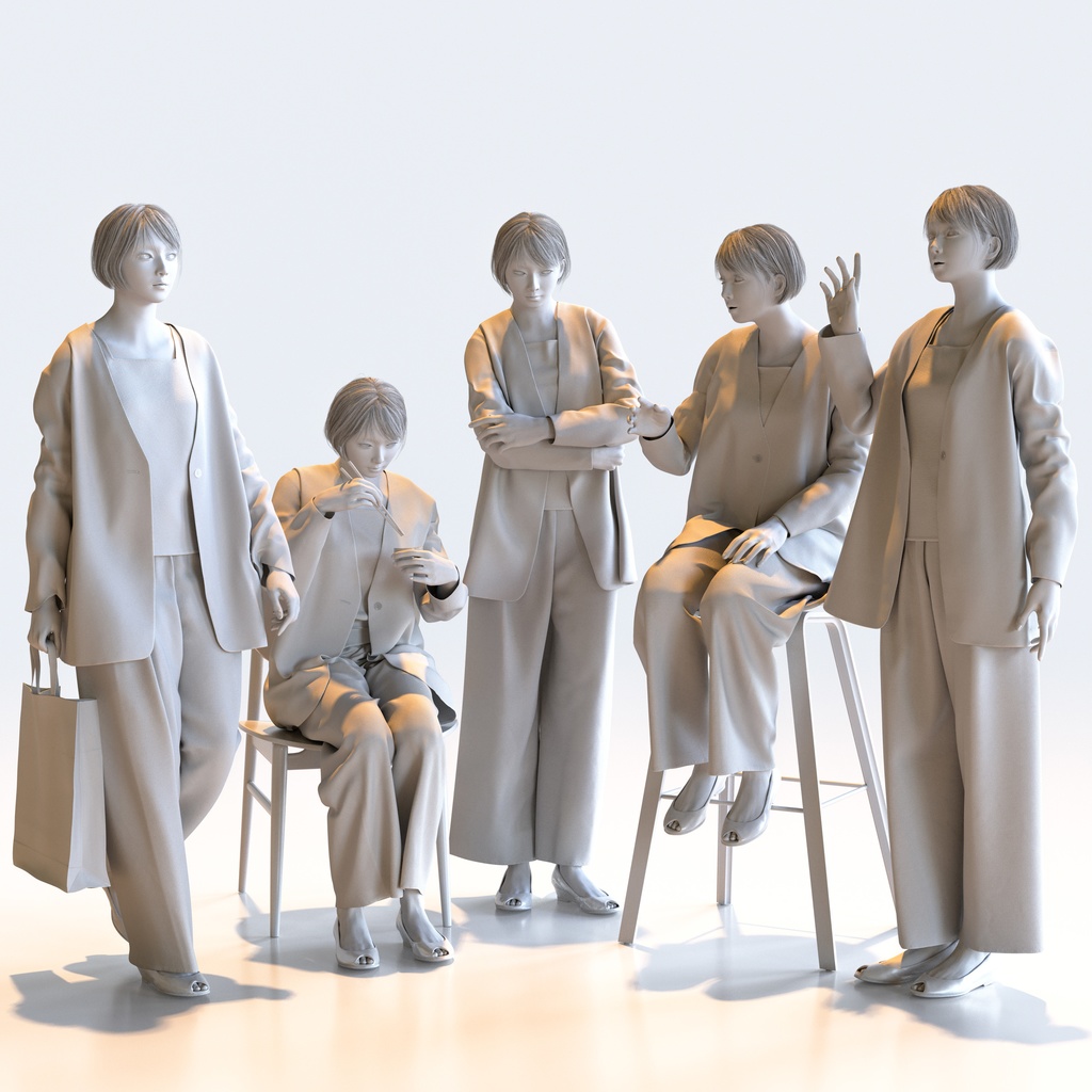 スマートカジュアル女性 5ポーズセット5 - S1-F5H【3D人物モデル/人間3Dモデル】