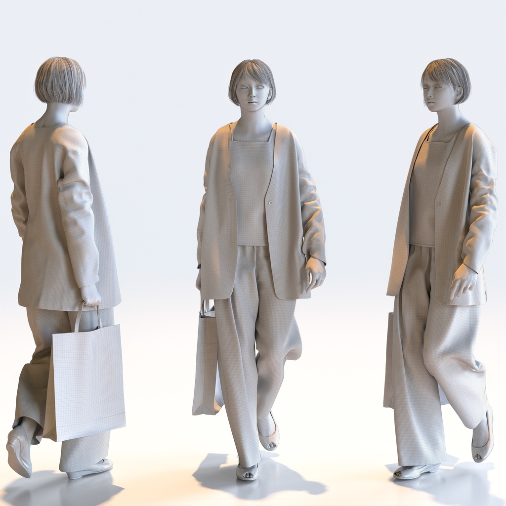 スマートカジュアル女性 5ポーズセット5 - S1-F5H【3D人物モデル/人間3Dモデル】