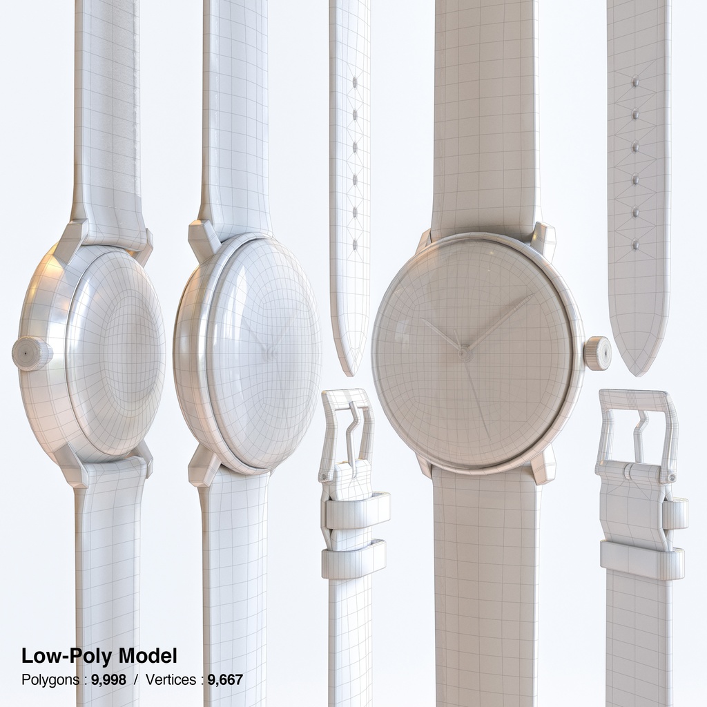 腕時計4 オートマティック - ホワイト x ステンレスケース【3Dモデル】