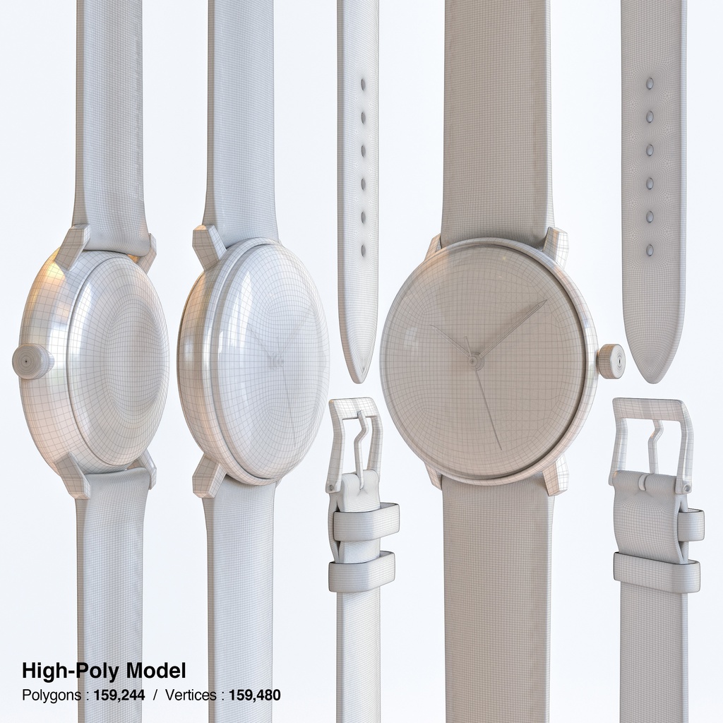 腕時計4 オートマティック - ホワイト x ステンレスケース【3Dモデル】