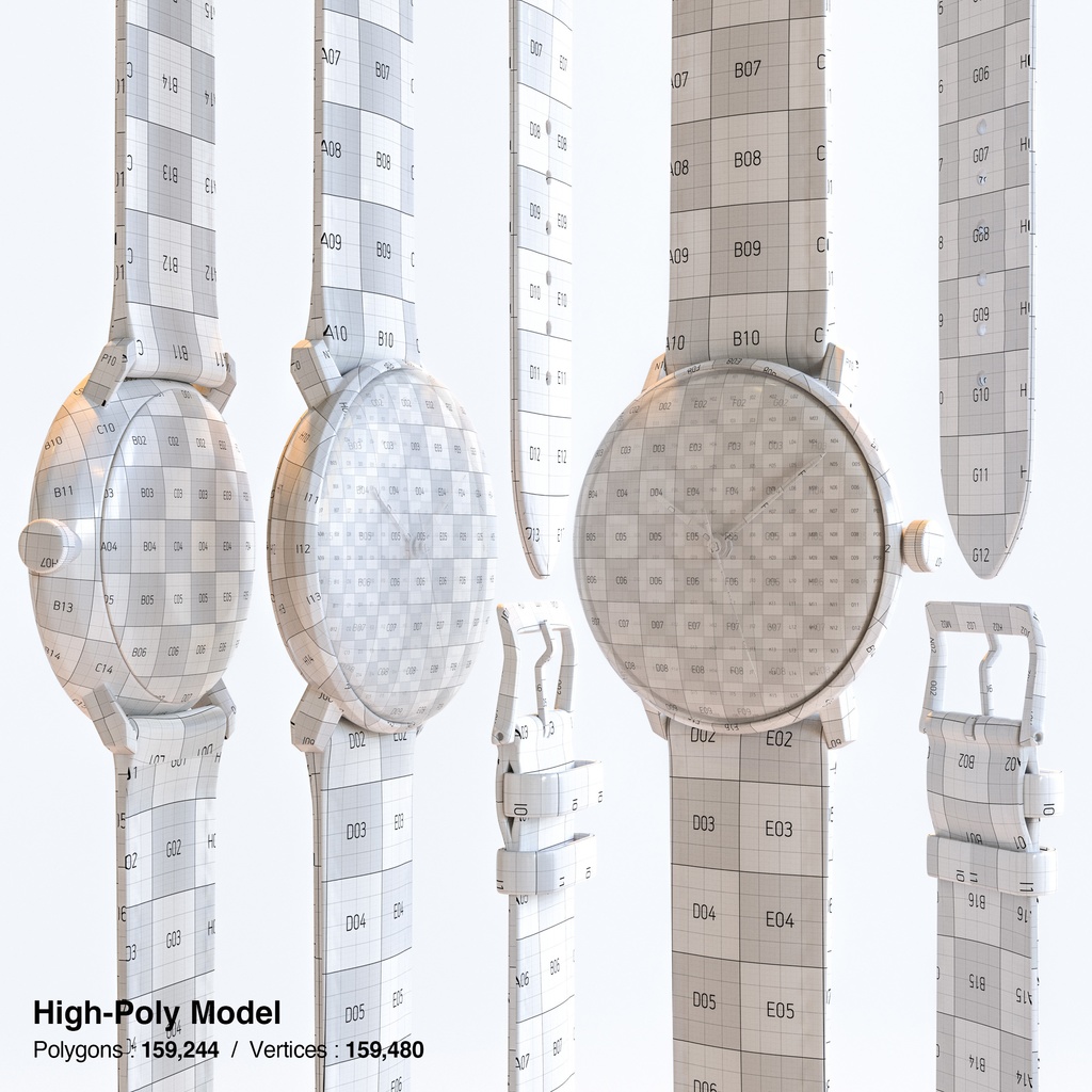 腕時計4 オートマティック - ホワイト x ステンレスケース【3Dモデル】