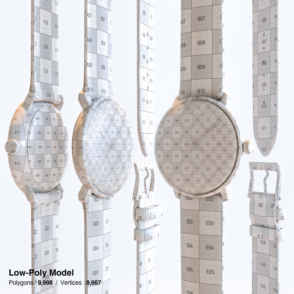腕時計4 オートマティック - ホワイト x ステンレスケース【3Dモデル】