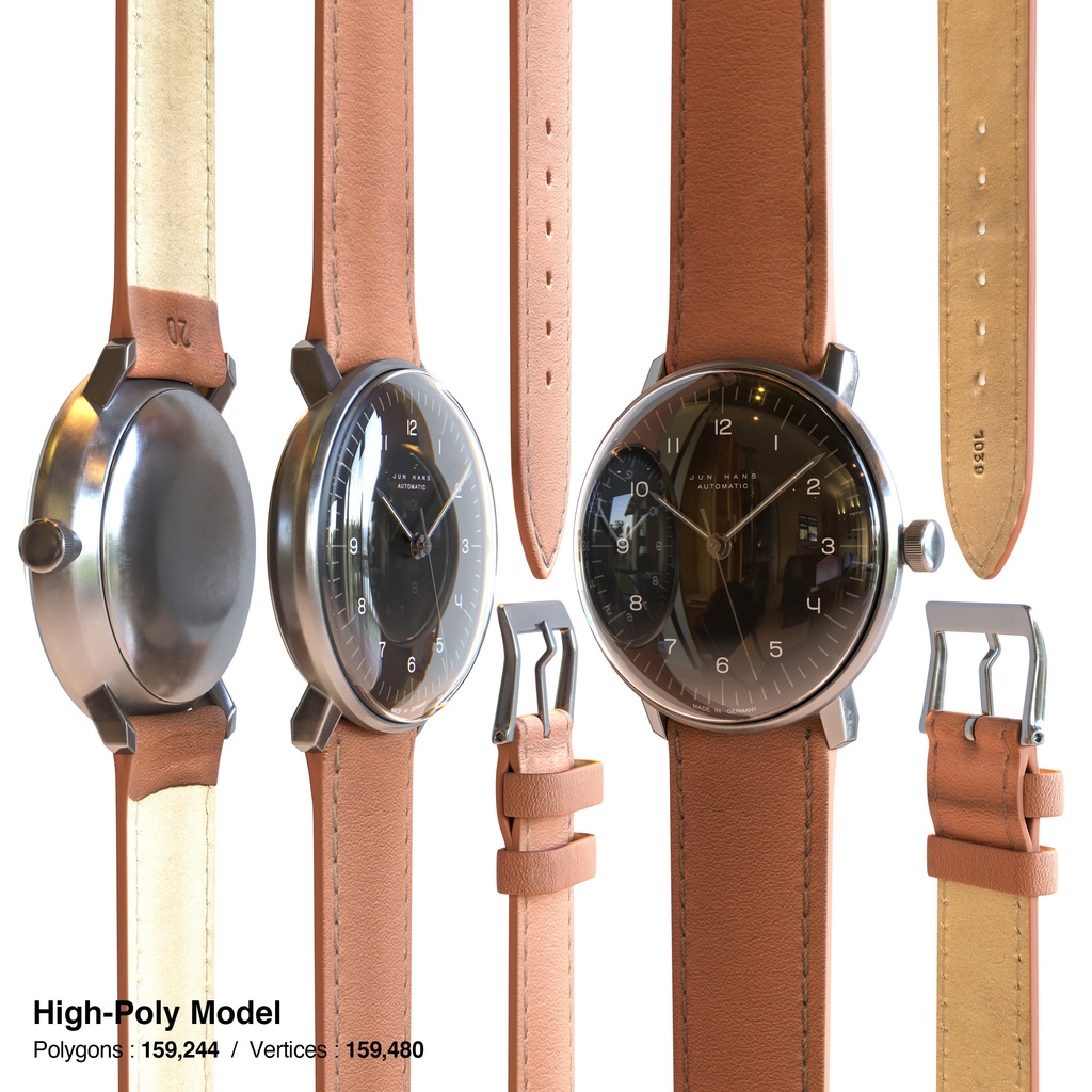 腕時計4 オートマティック - ホワイト x ステンレスケース【3Dモデル】