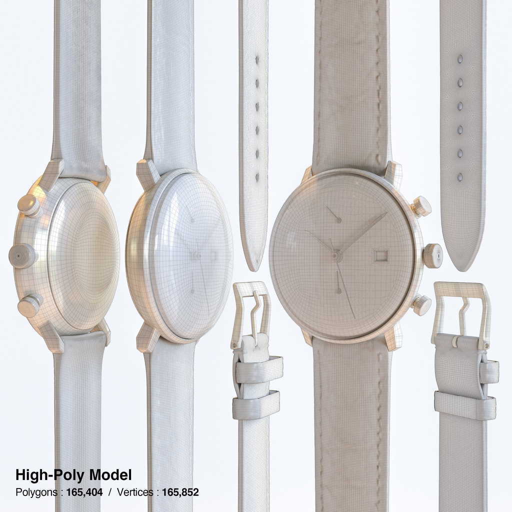 腕時計1 クロノスコープ - ホワイト x ゴールドケース【3Dモデル】