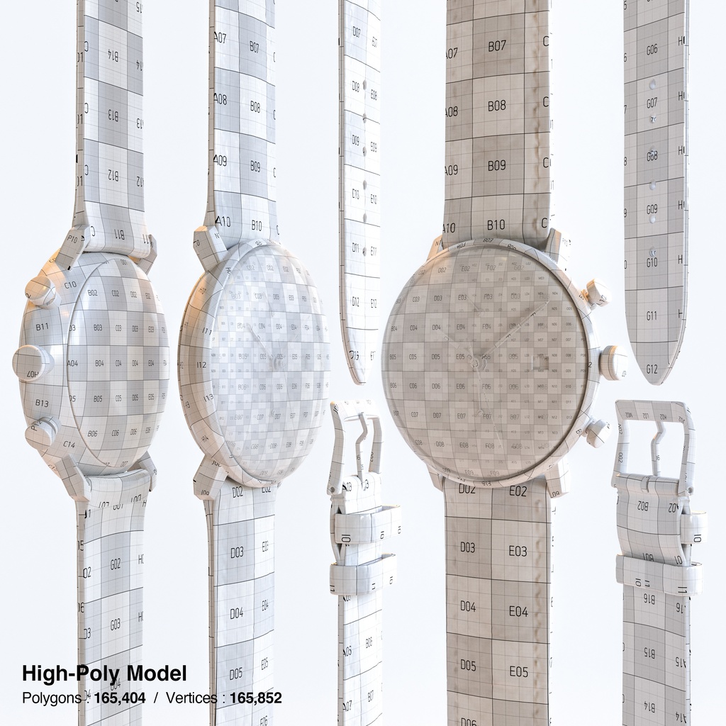 腕時計1 クロノスコープ - ホワイト x ゴールドケース【3Dモデル】