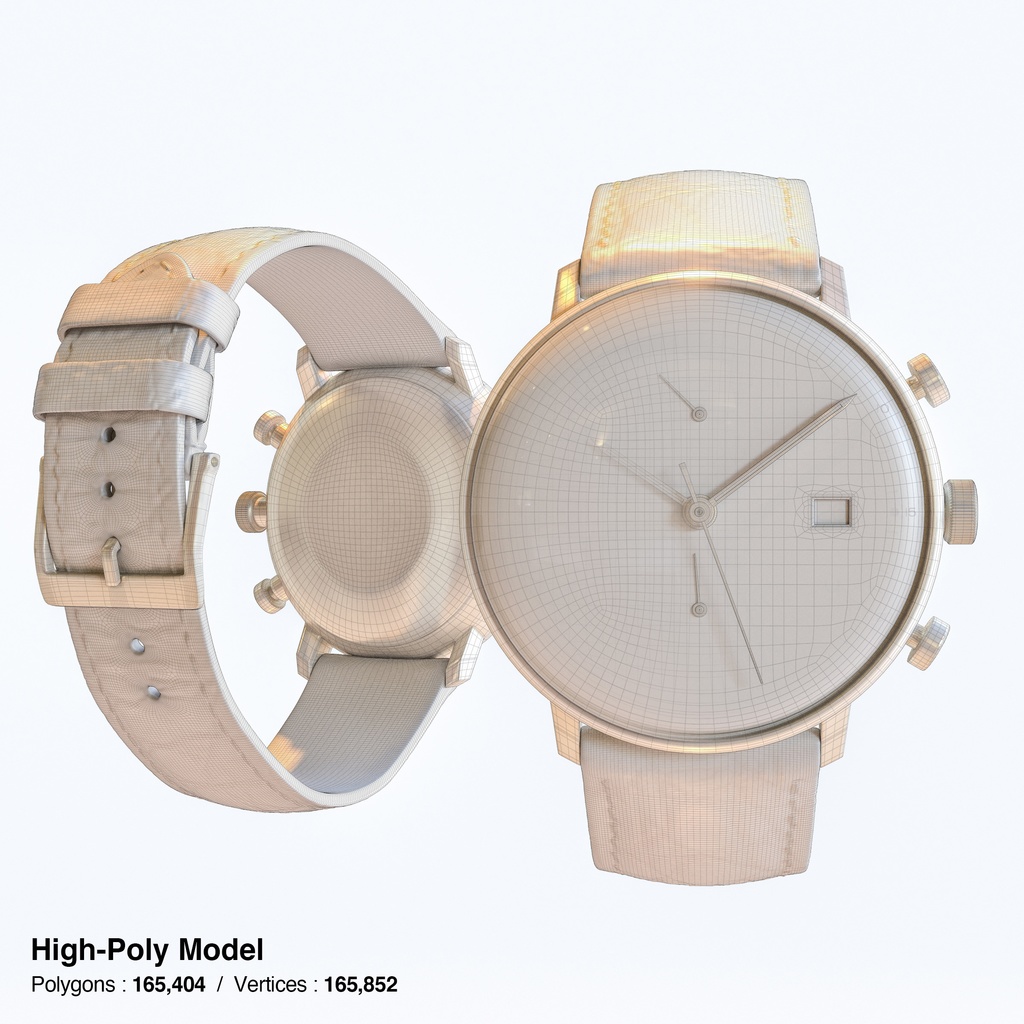 腕時計1 クロノスコープ - ホワイト x ゴールドケース【3Dモデル】