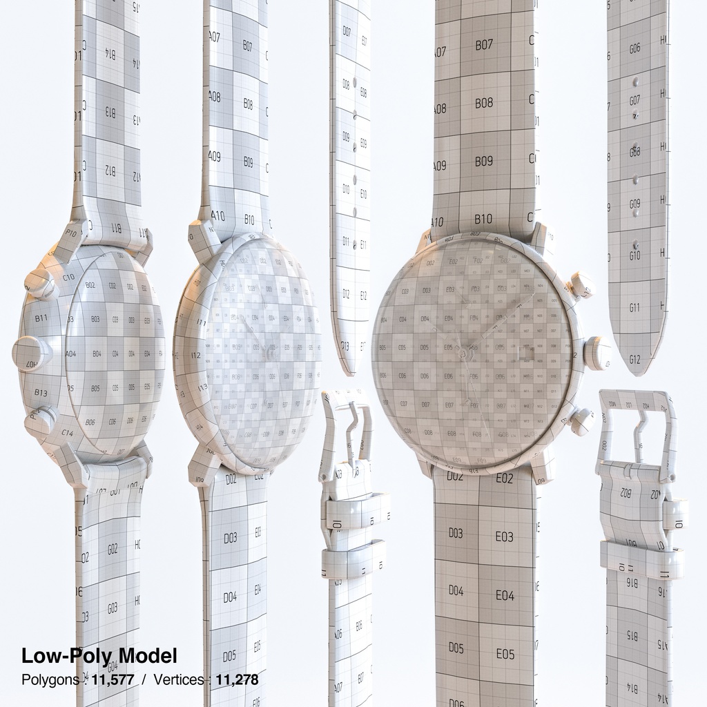 腕時計1 クロノスコープ - ホワイト x ゴールドケース【3Dモデル】