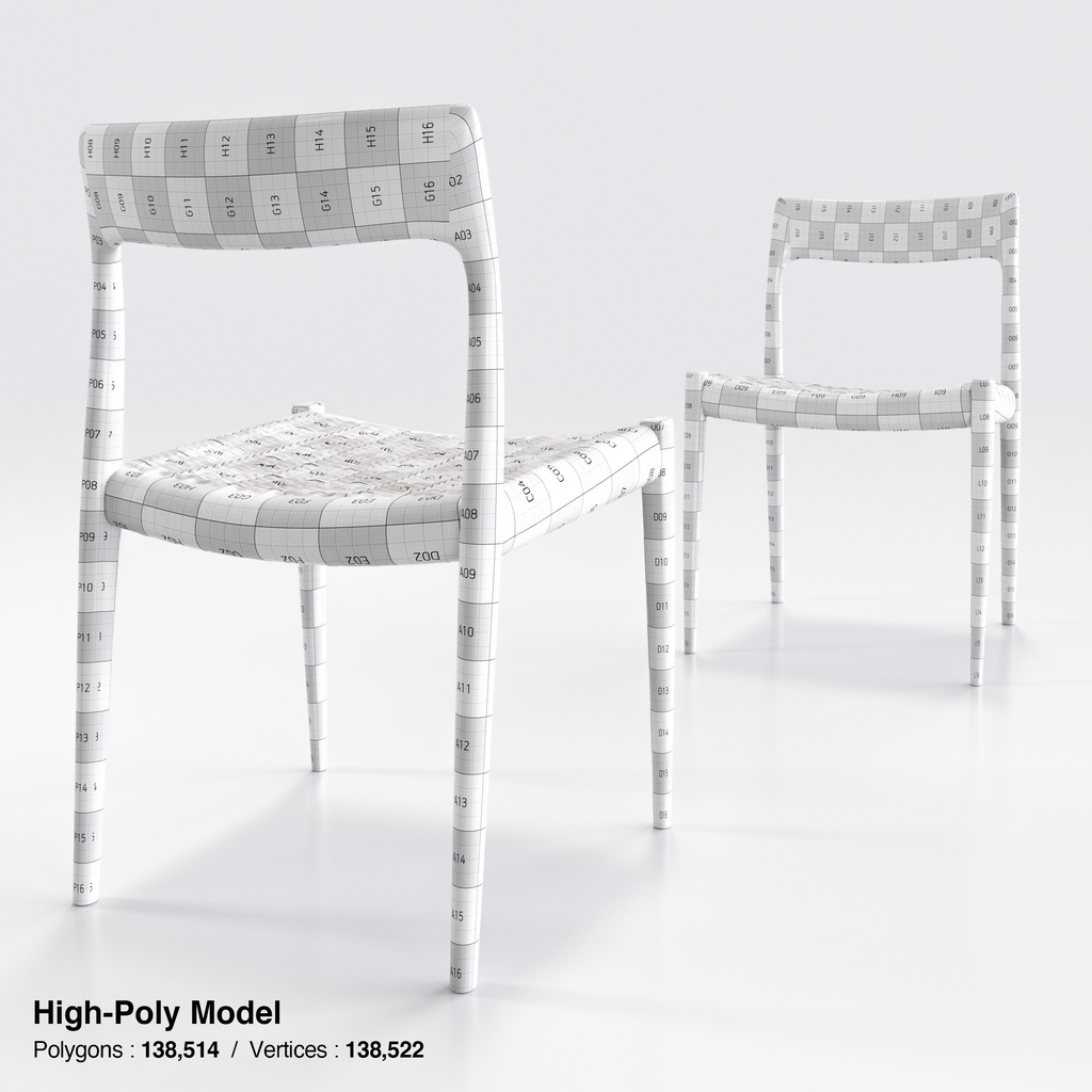 Moller Model 77 ダイニングチェア チーク&ペーパーコード【3Dモデル】
