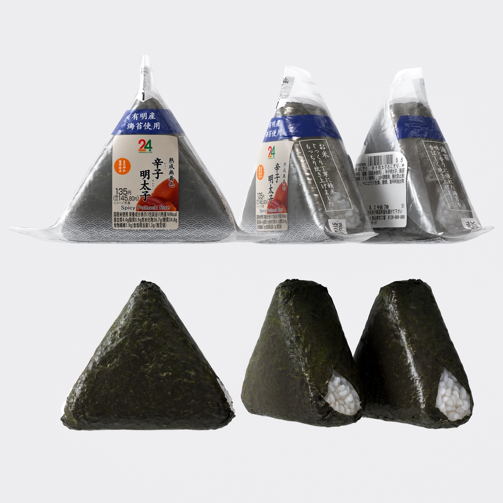 コンビニおにぎり - 辛子明太子(パッケージ付き)【3Dモデル】