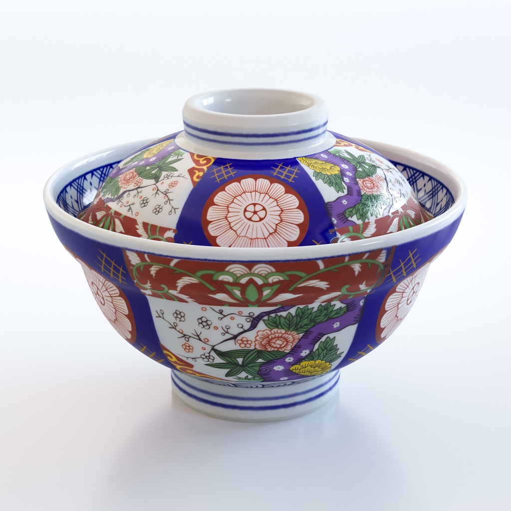 カツ丼 - 蓋付きどんぶりセット【3Dモデル】