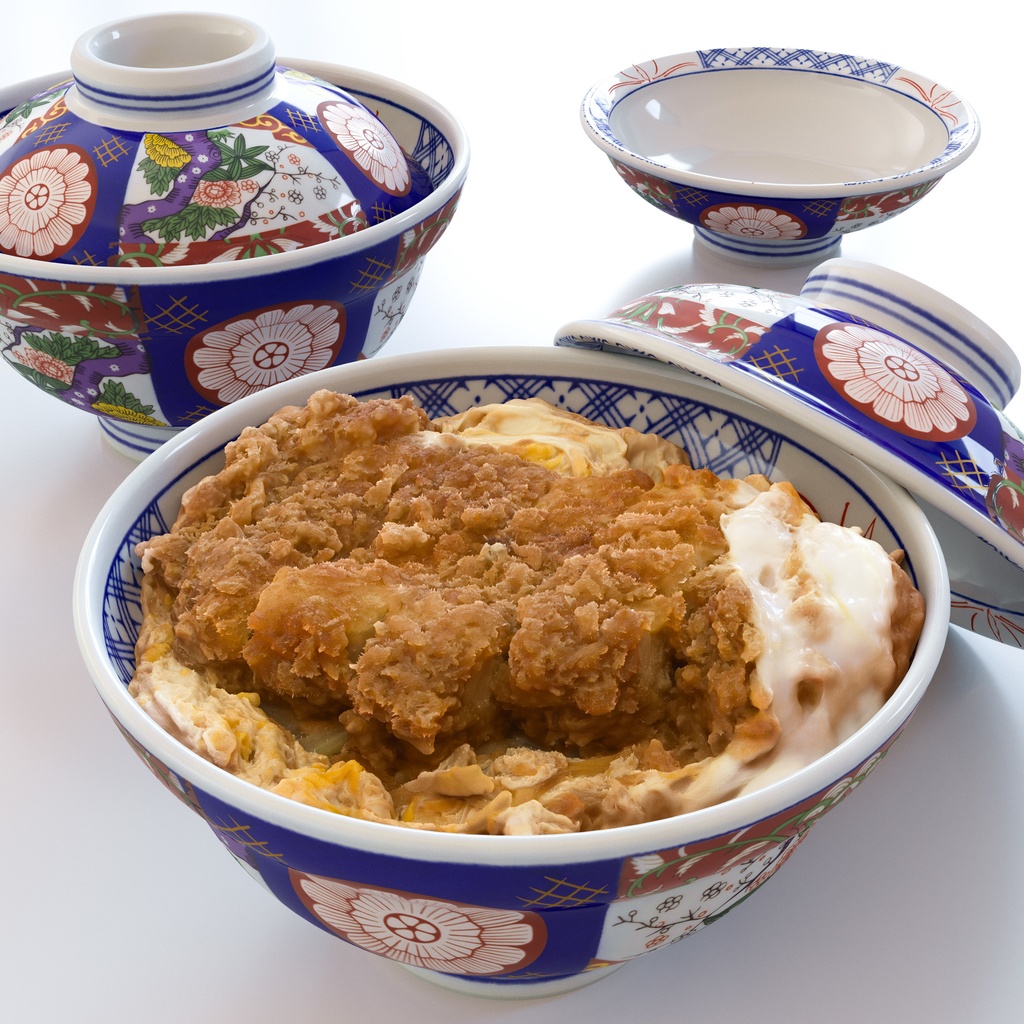 カツ丼 - 蓋付きどんぶりセット【3Dモデル】