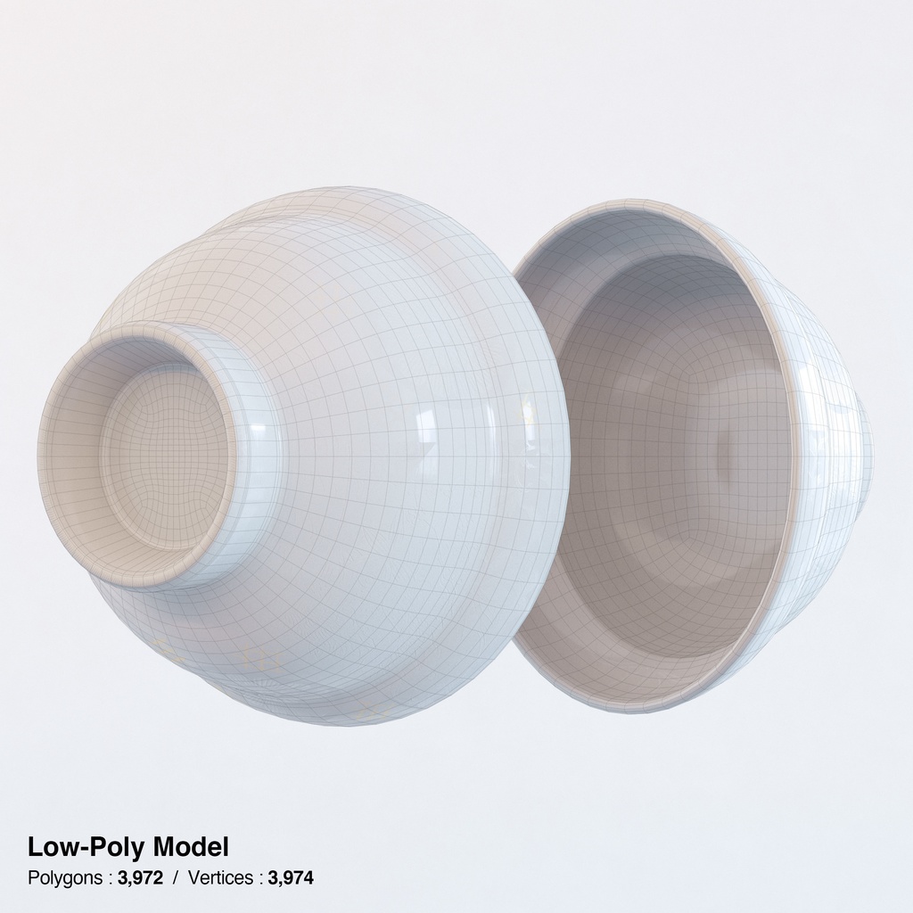 カツ丼 - 蓋付きどんぶりセット【3Dモデル】