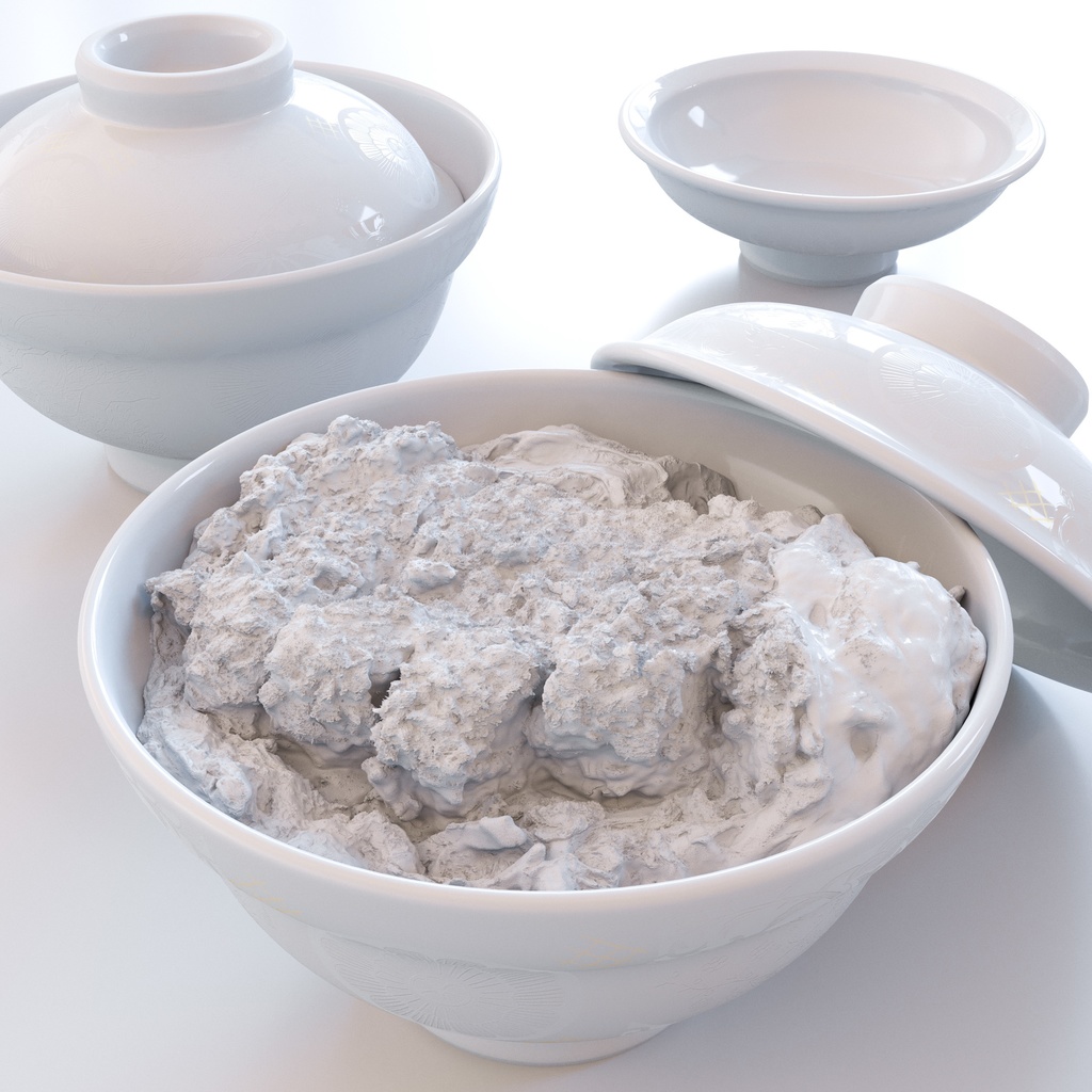 カツ丼 - 蓋付きどんぶりセット【3Dモデル】