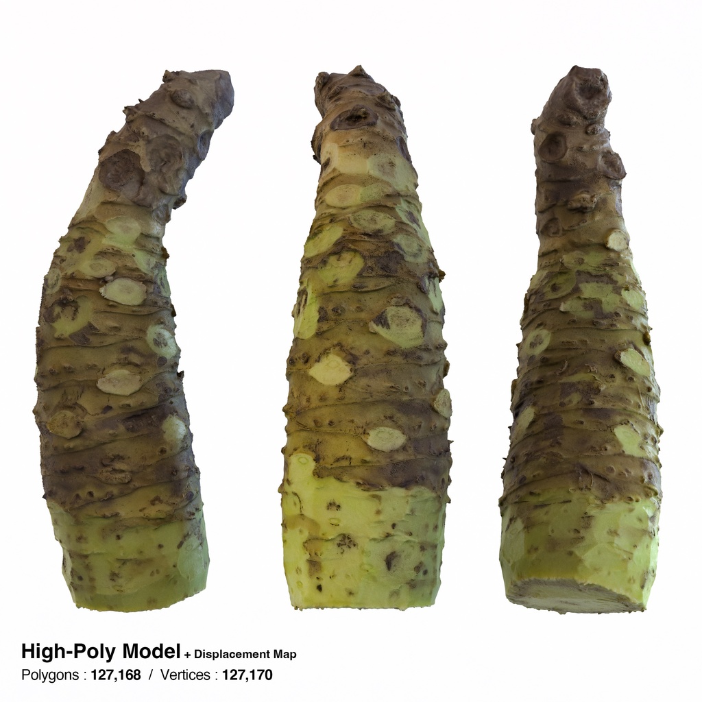 わさびおろし(鮫皮おろし)と山葵セット【3Dモデル】