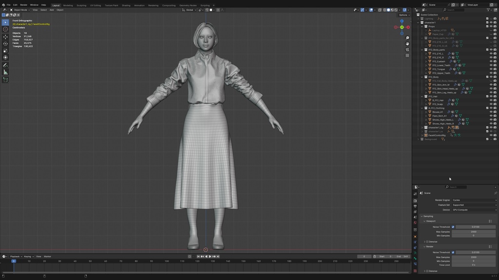 ビジネス女性3Dモデルver.2 B-FF2【UE5 / Blender / Cinema4D】モジュラーキャラクターシリーズ