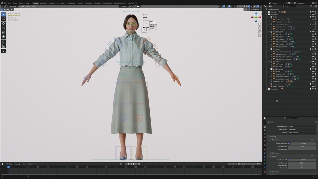 ビジネス女性3Dモデルver.2 B-FF2【UE5 / Blender / Cinema4D】モジュラーキャラクターシリーズ