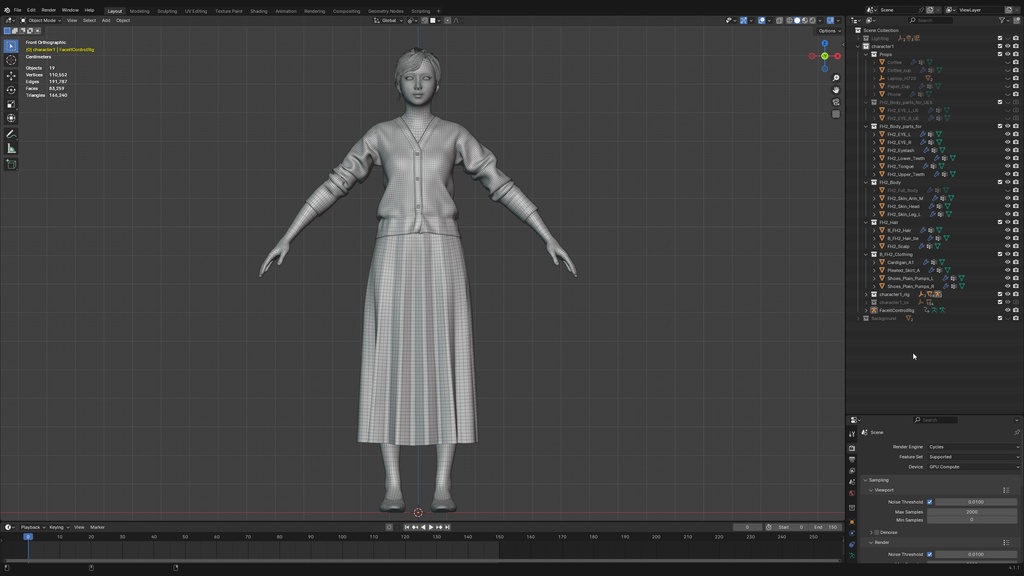 ビジネス女性3Dモデルver.2  B-FH2【UE5 / Blender / Cinema4D】モジュラーキャラクターシリーズ