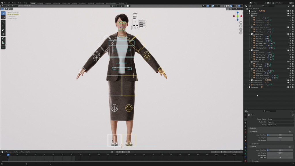 ビジネス女性3Dモデルver.2 B-FK2【UE5 / Blender / Cinema4D】モジュラーキャラクターシリーズ