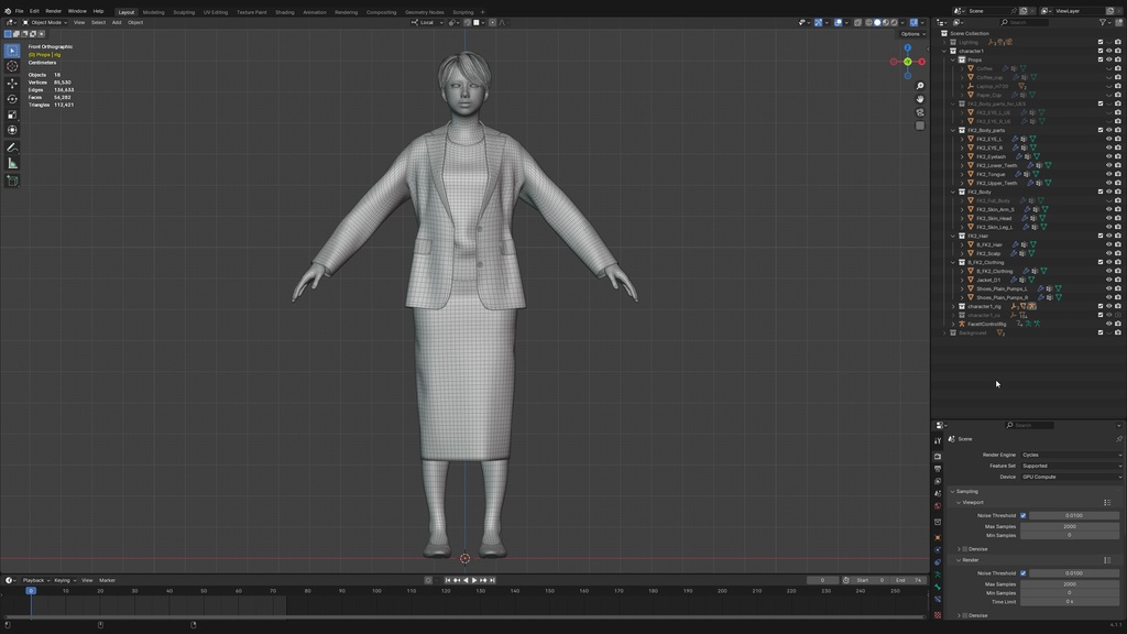ビジネス女性3Dモデルver.2 B-FK2【UE5 / Blender / Cinema4D】モジュラーキャラクターシリーズ