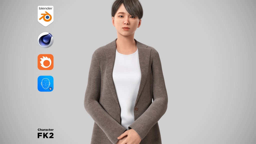 ビジネス女性3Dモデルver.2  B-FK2【UE5 / Blender / Cinema4D】モジュラーキャラクターシリーズ