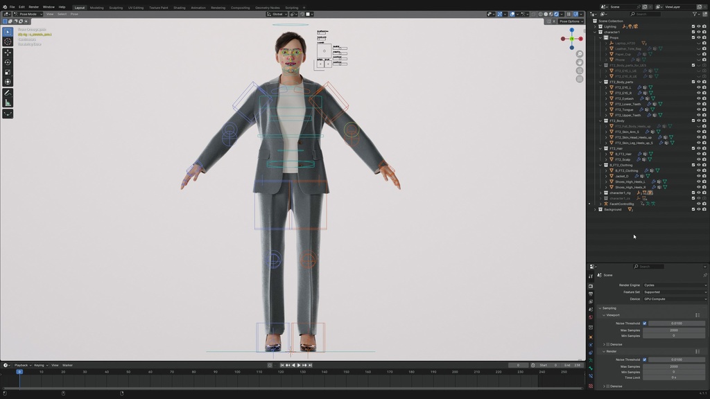 ビジネス女性3Dモデルver.2 B-FT2【UE5 / Blender / Cinema4D】モジュラーキャラクターシリーズ