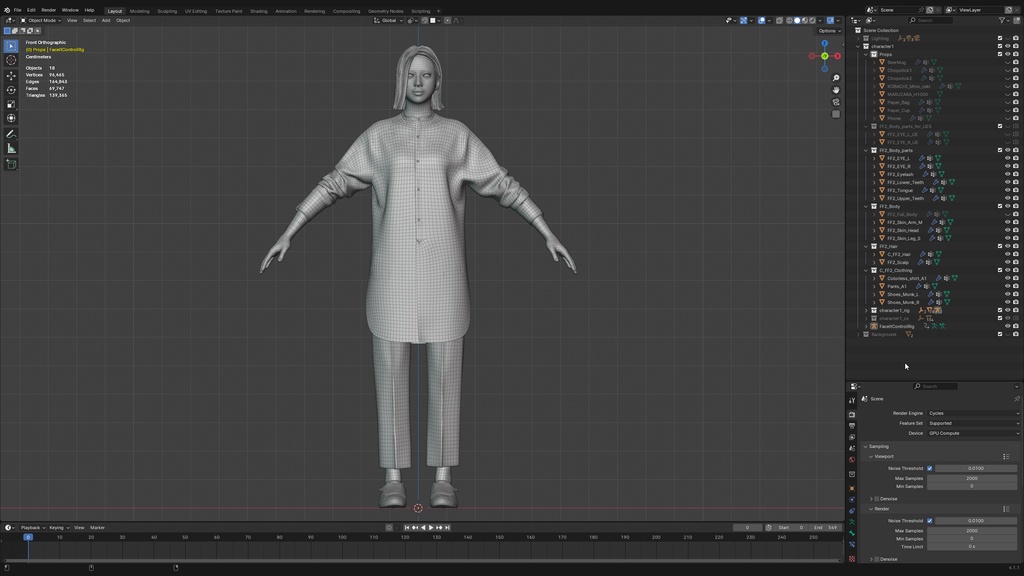カジュアル女性3Dモデルver.2 C-FF2【UE5 / Blender / Cinema4D】モジュラーキャラクターシリーズ