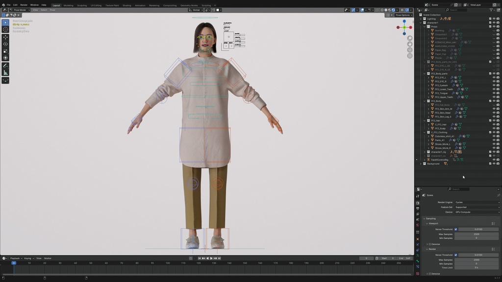 カジュアル女性3Dモデルver.2 C-FF2【UE5 / Blender / Cinema4D】モジュラーキャラクターシリーズ