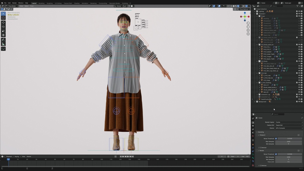 カジュアル女性3Dモデルver.2 C-FH2【UE5 / Blender / Cinema4D】モジュラーキャラクターシリーズ