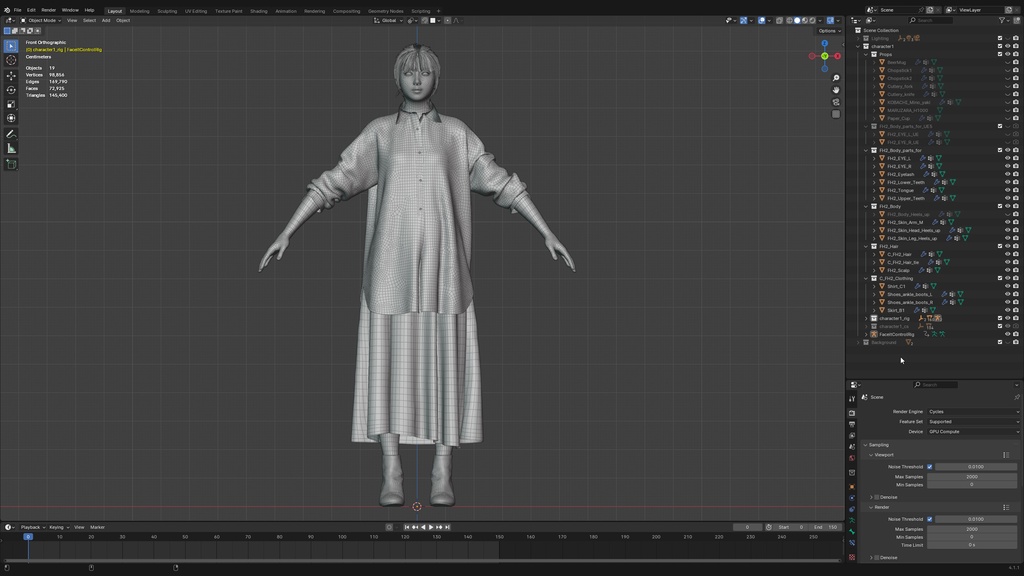 カジュアル女性3Dモデルver.2 C-FH2【UE5 / Blender / Cinema4D】モジュラーキャラクターシリーズ