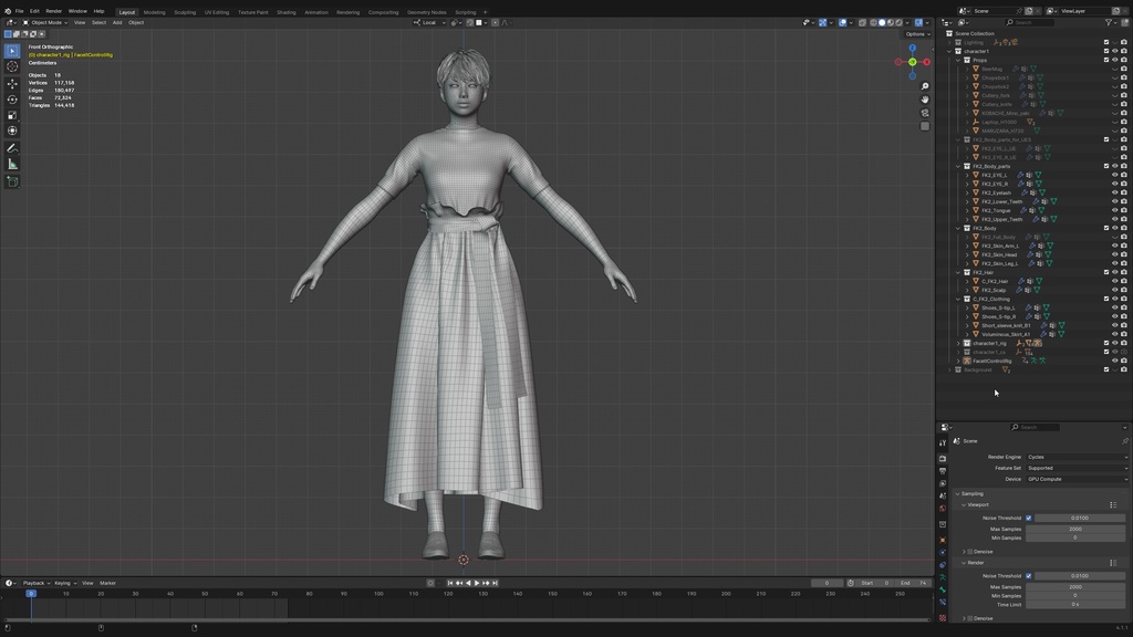 カジュアル女性3Dモデルver.2 C-FK2【UE5 / Blender / Cinema4D】モジュラーキャラクターシリーズ