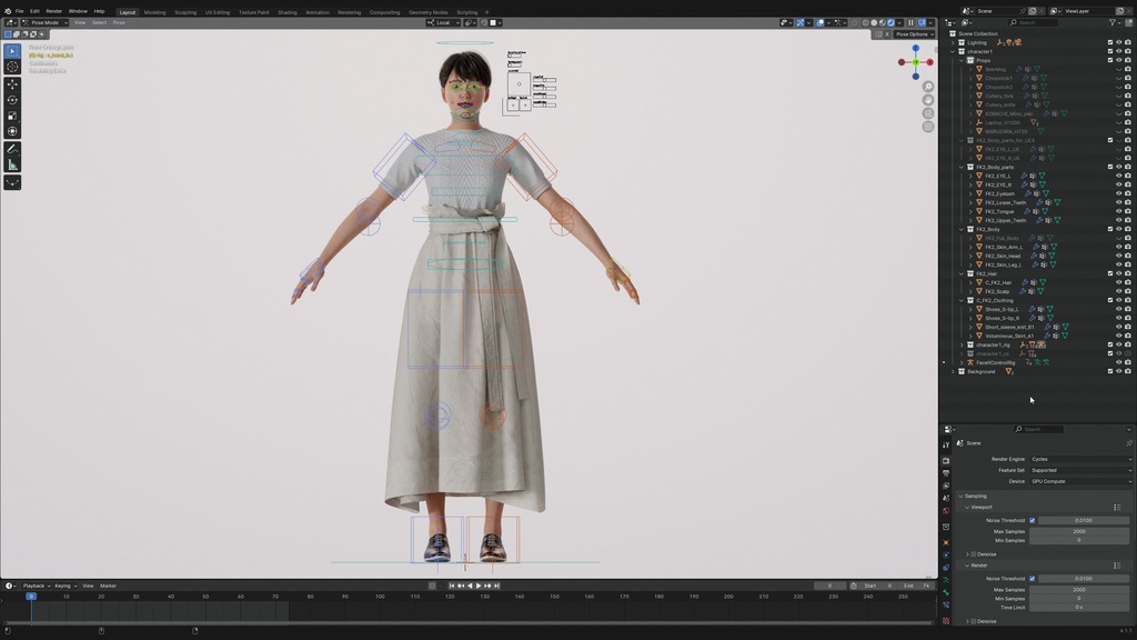 カジュアル女性3Dモデルver.2 C-FK2【UE5 / Blender / Cinema4D】モジュラーキャラクターシリーズ