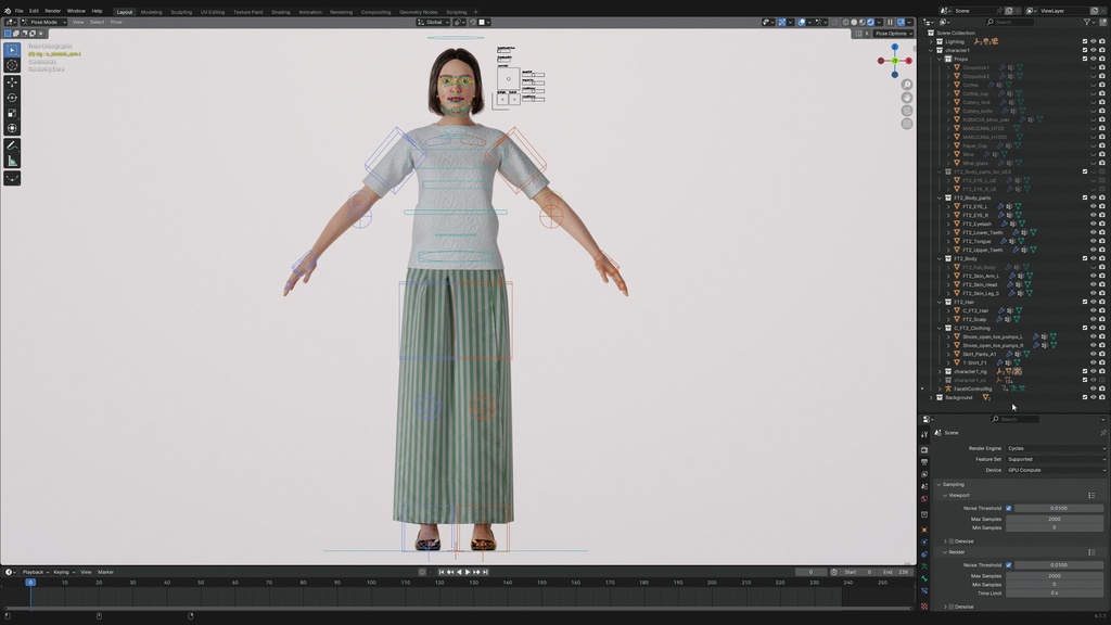 カジュアル女性3Dモデルver.2  C-FT2【UE5 / Blender / Cinema4D】モジュラーキャラクターシリーズ