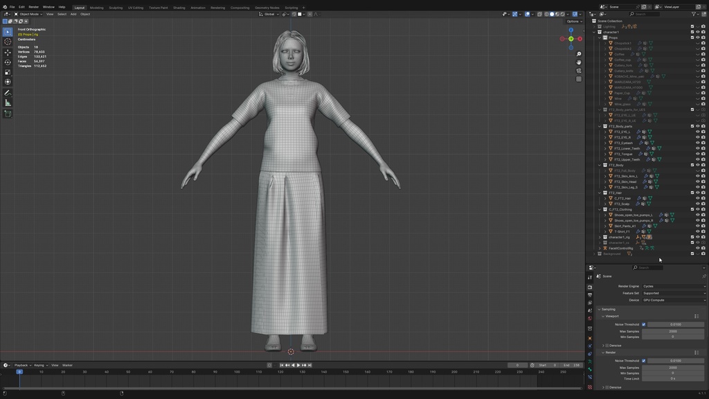 カジュアル女性3Dモデルver.2  C-FT2【UE5 / Blender / Cinema4D】モジュラーキャラクターシリーズ
