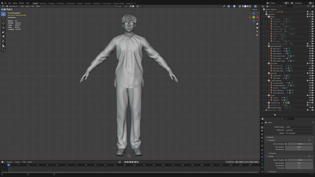 カジュアル男性3Dモデルver.2 C-ME2【UE5 / Blender / Cinema4D】モジュラーキャラクターシリーズ