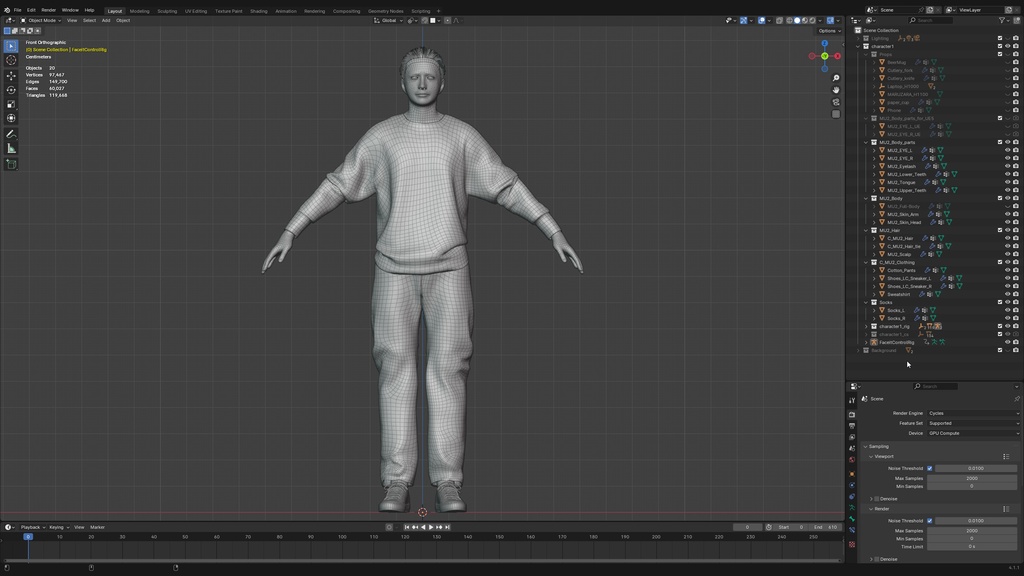 カジュアル男性3Dモデルver.2 C-MU2【UE5 / Blender / Cinema4D】モジュラーキャラクターシリーズ